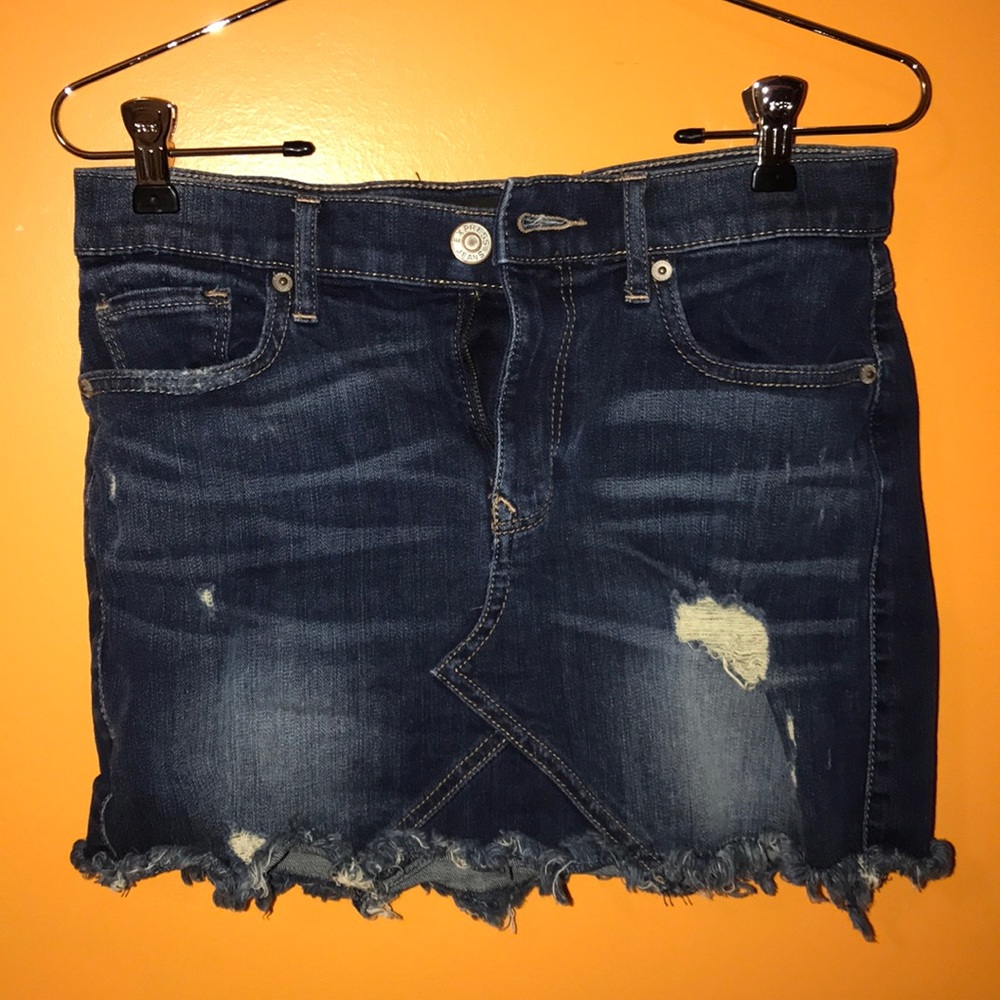 Distressed Dark Denim Mini Skirt Express Jeans